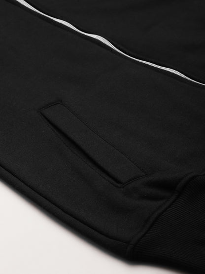 Solid Fleece-Lined Zip-Closure Hooded Sweatshirt with Pockets