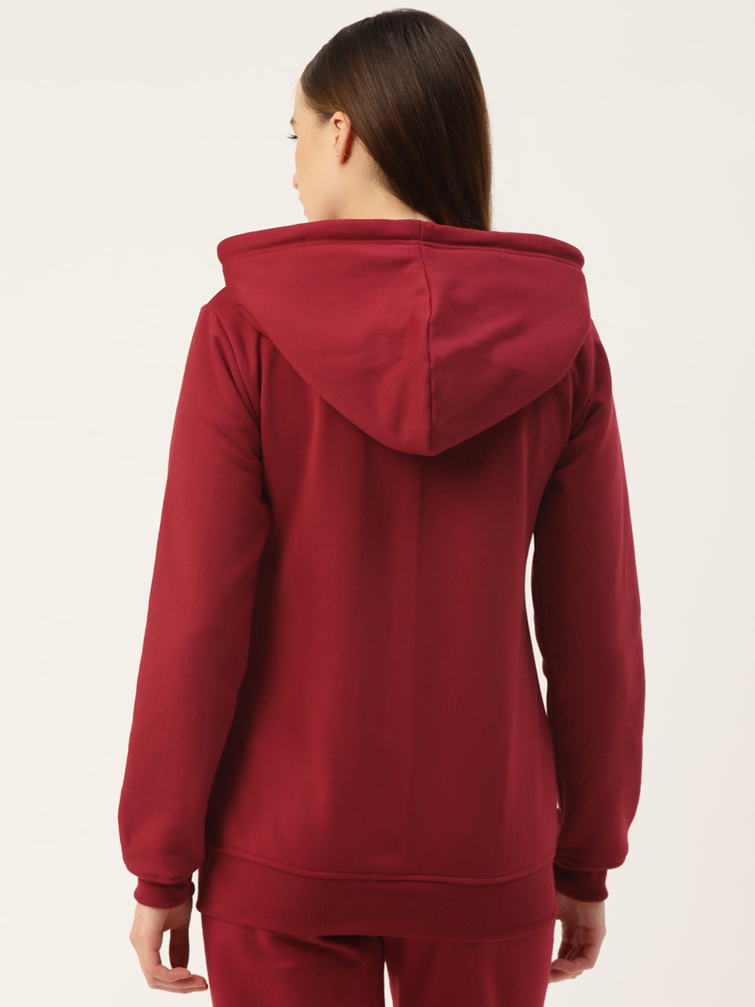 Solid Fleece-Lined Zip-Closure Hooded Sweatshirt with Pockets