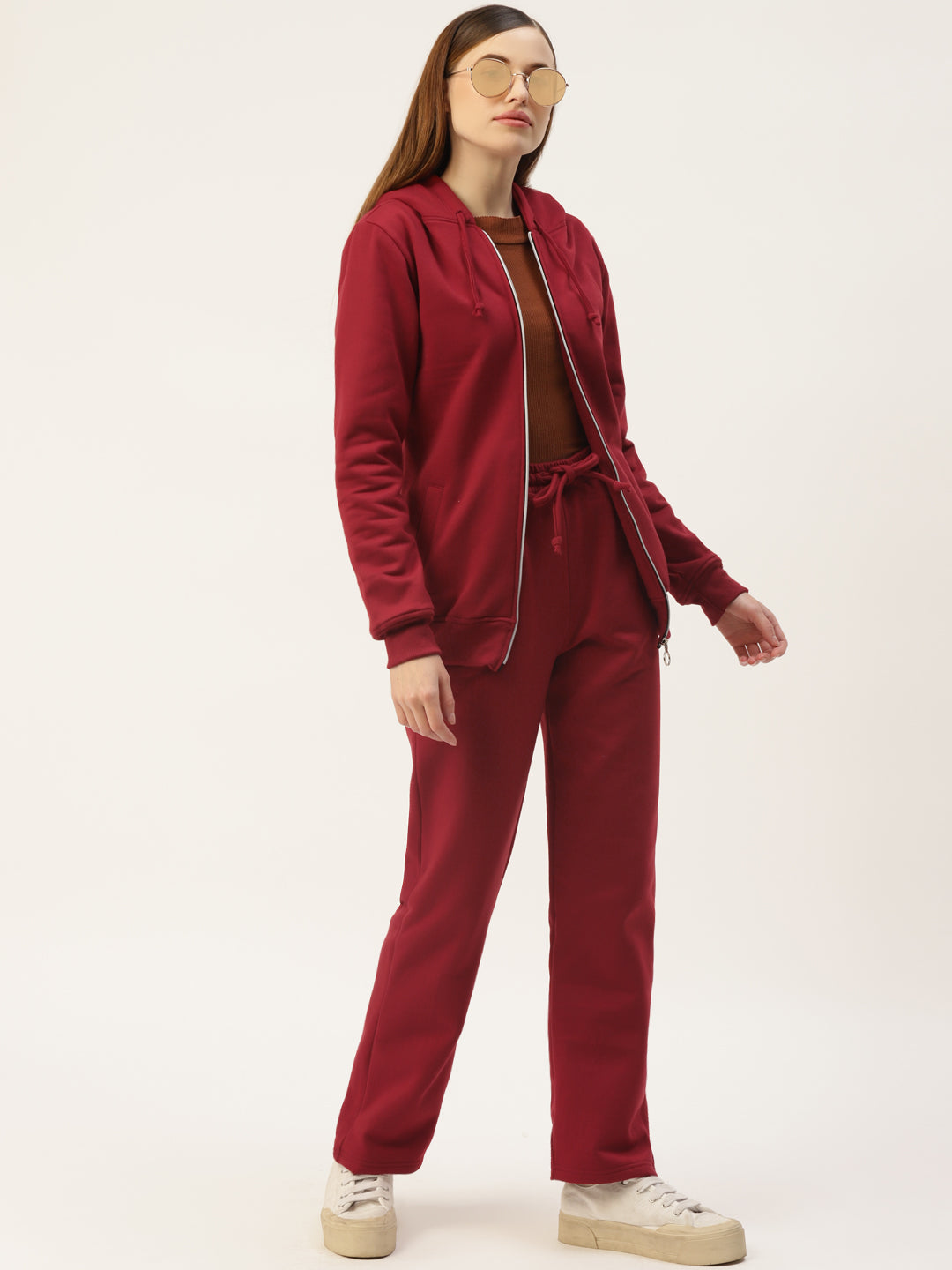 Solid Fleece-Lined Zip-Closure Hooded Sweatshirt with Pockets