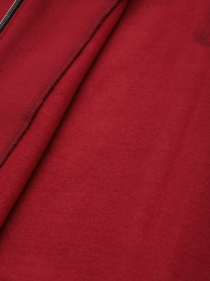 Solid Fleece-Lined Zip-Closure Hooded Sweatshirt with Pockets