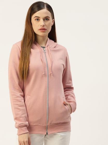 Solid Fleece-Lined Zip-Closure Hooded Sweatshirt with Pockets