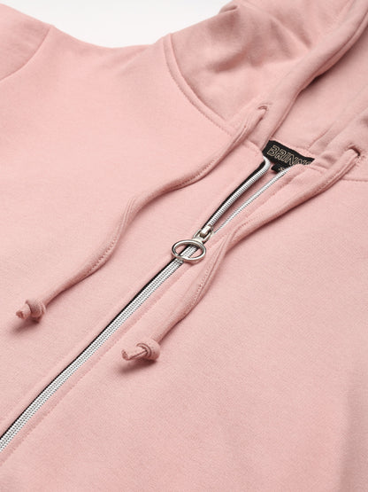 Solid Fleece-Lined Zip-Closure Hooded Sweatshirt with Pockets