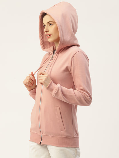 Solid Fleece-Lined Zip-Closure Hooded Sweatshirt with Pockets