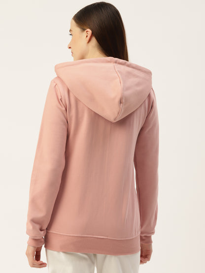Solid Fleece-Lined Zip-Closure Hooded Sweatshirt with Pockets