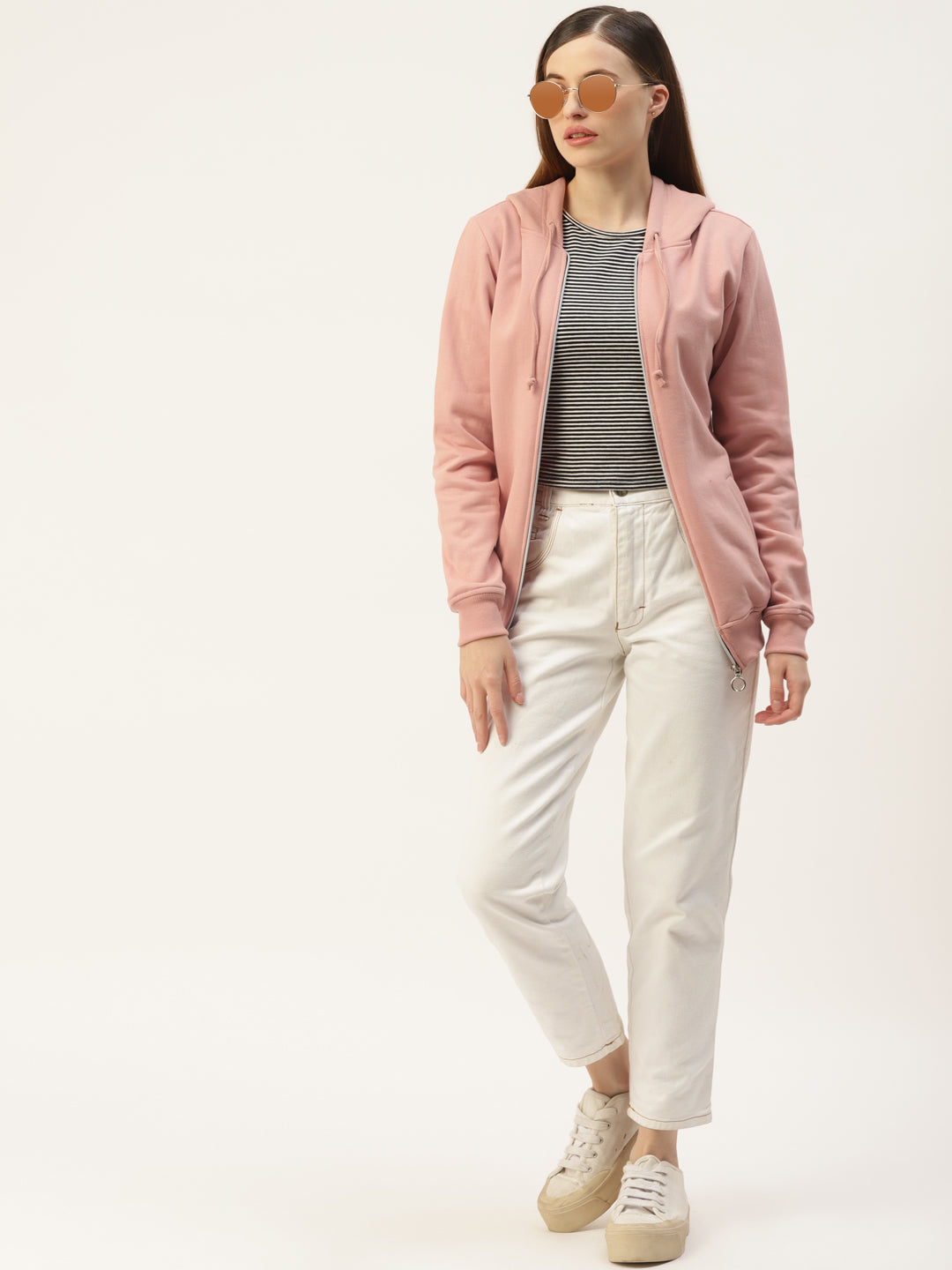 Solid Fleece-Lined Zip-Closure Hooded Sweatshirt with Pockets