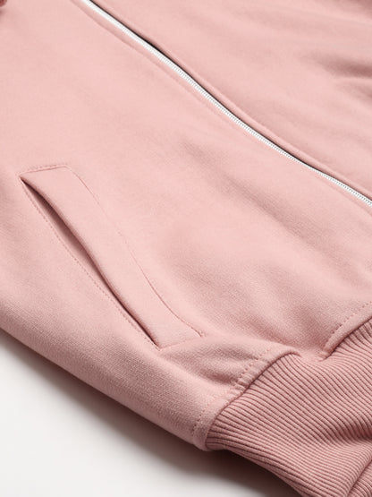 Solid Fleece-Lined Zip-Closure Hooded Sweatshirt with Pockets