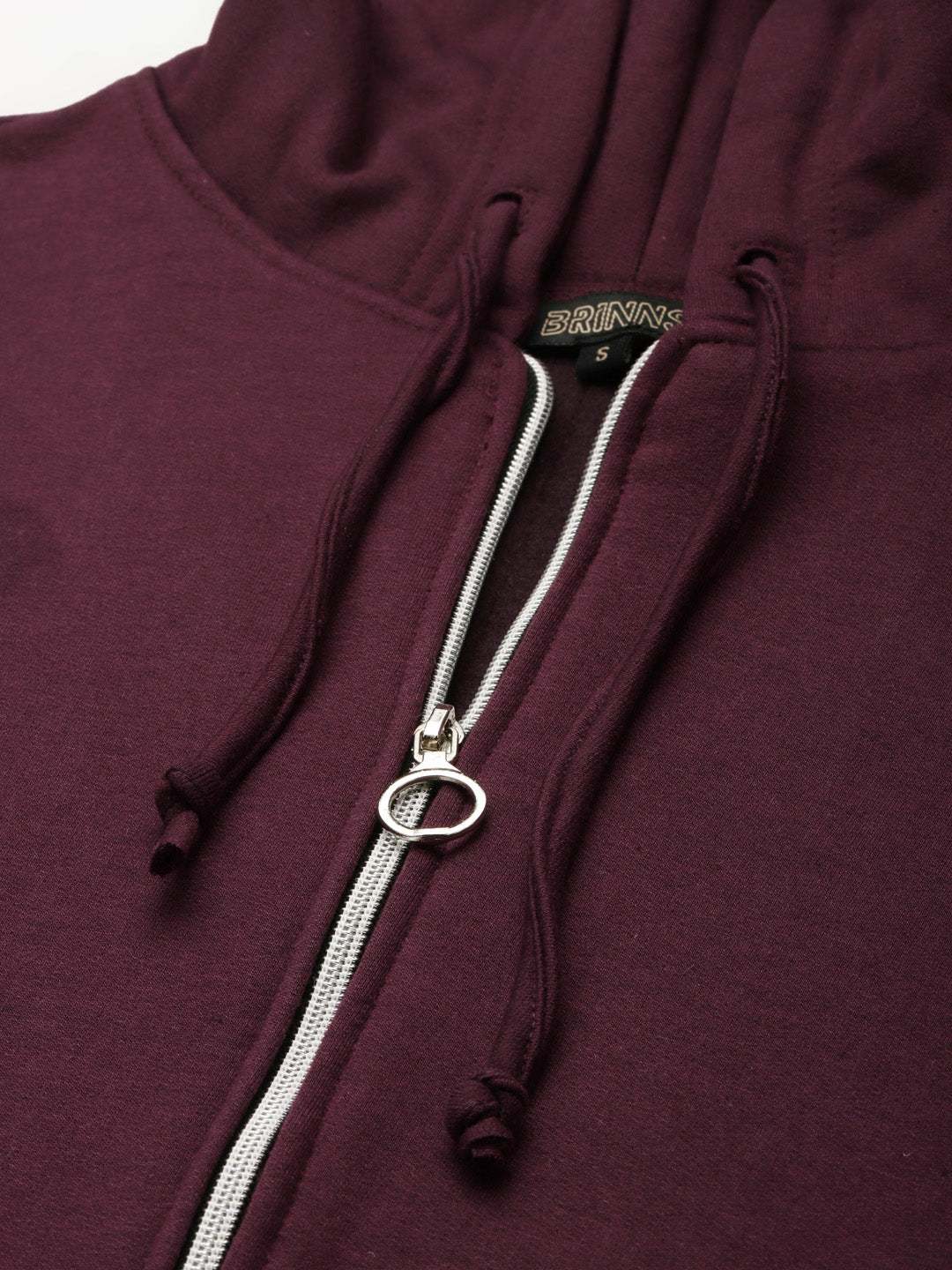 Solid Fleece-Lined Zip-Closure Hooded Sweatshirt with Pockets