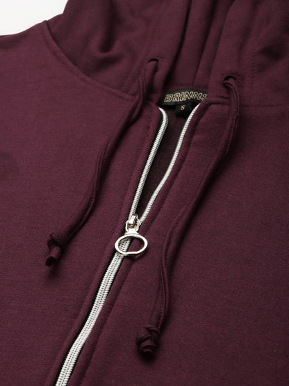 Solid Fleece-Lined Zip-Closure Hooded Sweatshirt with Pockets