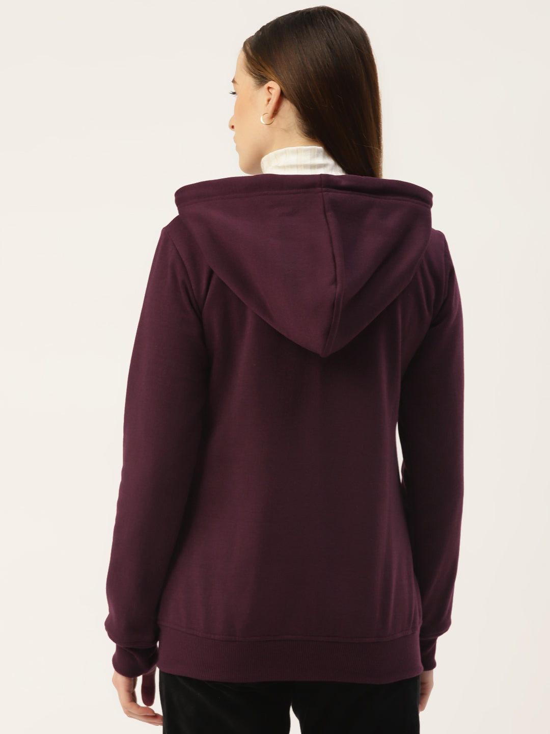 Solid Fleece-Lined Zip-Closure Hooded Sweatshirt with Pockets
