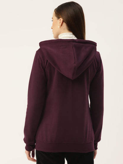 Solid Fleece-Lined Zip-Closure Hooded Sweatshirt with Pockets