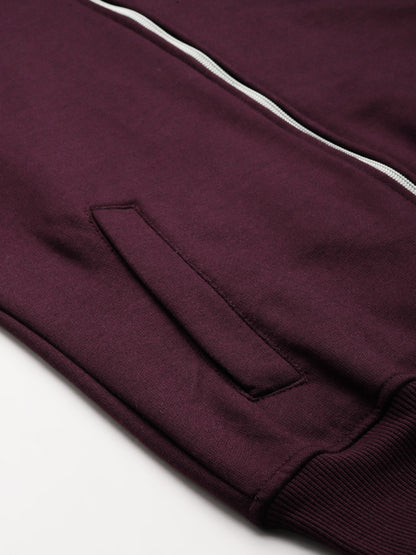 Solid Fleece-Lined Zip-Closure Hooded Sweatshirt with Pockets
