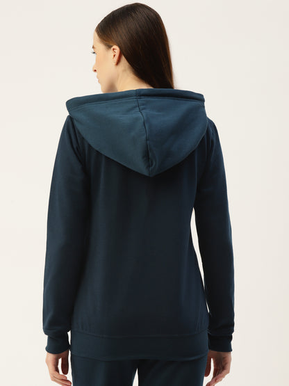 Solid Fleece-Lined Zip-Closure Hooded Sweatshirt with Pockets