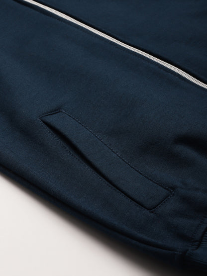 Solid Fleece-Lined Zip-Closure Hooded Sweatshirt with Pockets