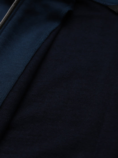 Solid Fleece-Lined Zip-Closure Hooded Sweatshirt with Pockets