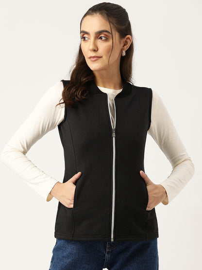Henley Collar Sleeveless Fleece Zip Detail Tailored Jacket