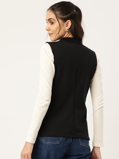 Henley Collar Sleeveless Fleece Zip Detail Tailored Jacket
