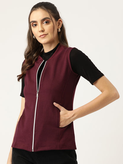 Henley Collar Sleeveless Fleece Zip Detail Tailored Jacket