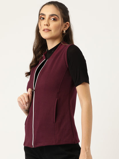 Henley Collar Sleeveless Fleece Zip Detail Tailored Jacket