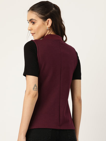 Henley Collar Sleeveless Fleece Zip Detail Tailored Jacket