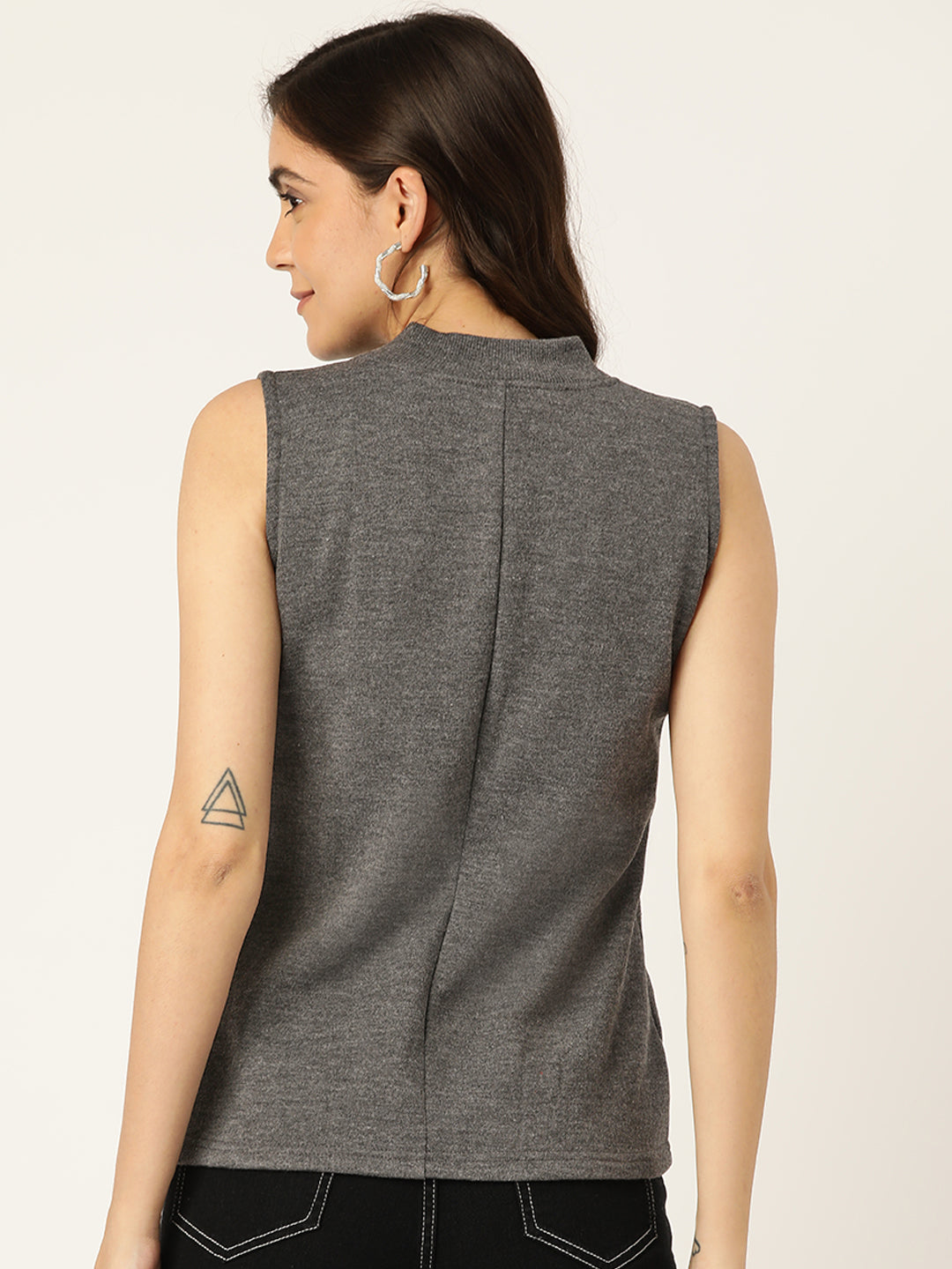 Henley Collar Sleeveless Fleece Zip Detail Tailored Jacket