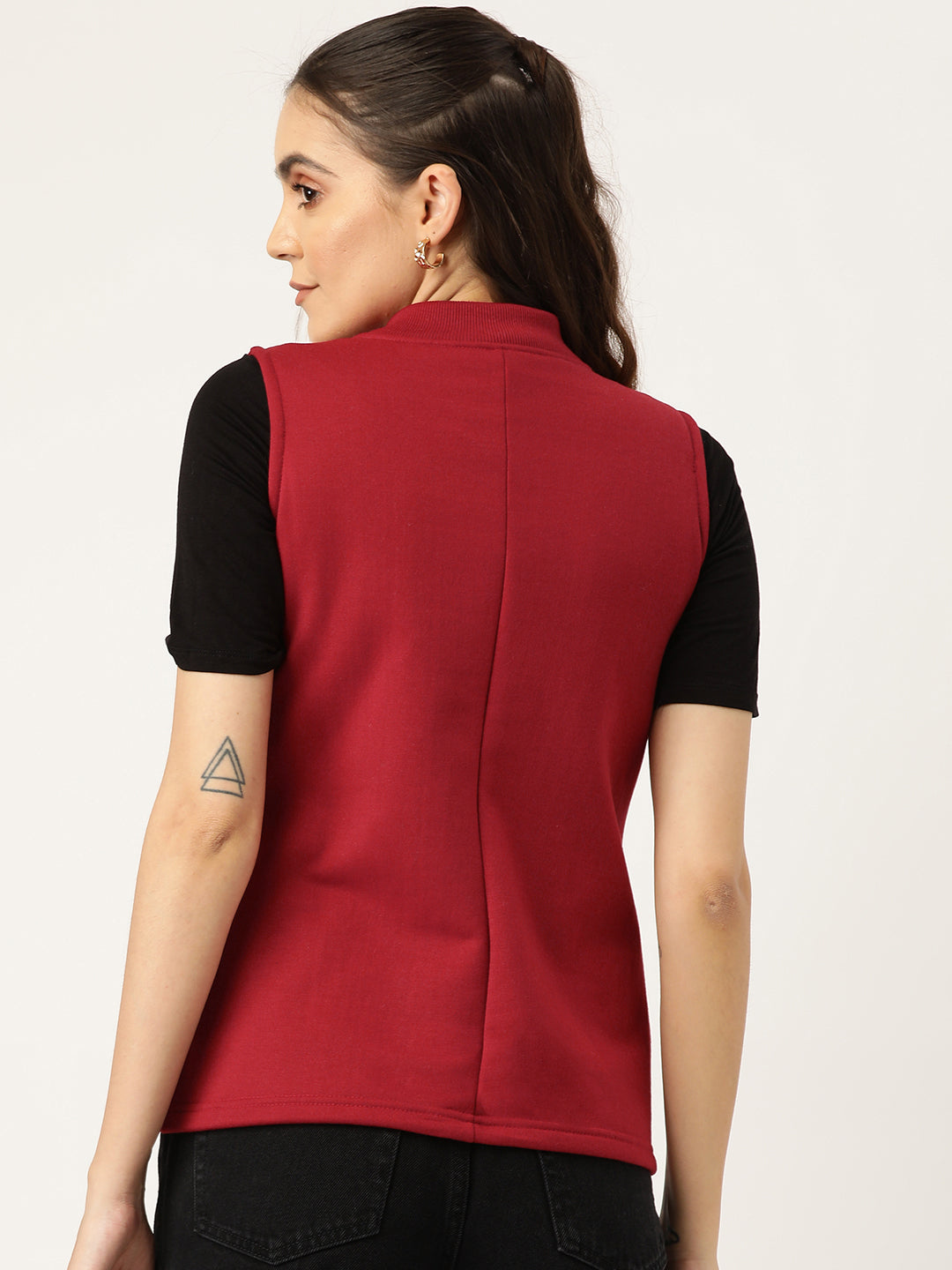Henley Collar Sleeveless Fleece Zip Detail Tailored Jacket