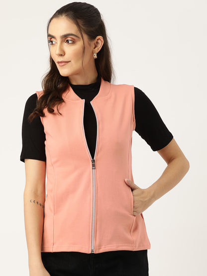 Henley Collar Sleeveless Fleece Zip Detail Tailored Jacket