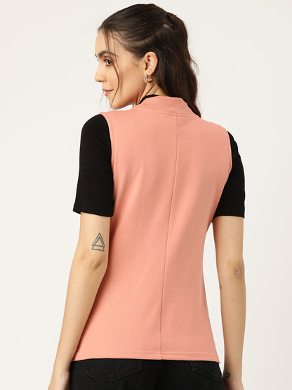 Henley Collar Sleeveless Fleece Zip Detail Tailored Jacket