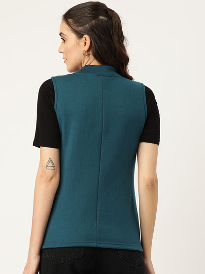 Henley Collar Sleeveless Fleece Zip Detail Tailored Jacket