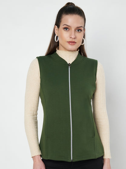 Henley Collar Sleeveless Fleece Zip Detail Tailored Jacket