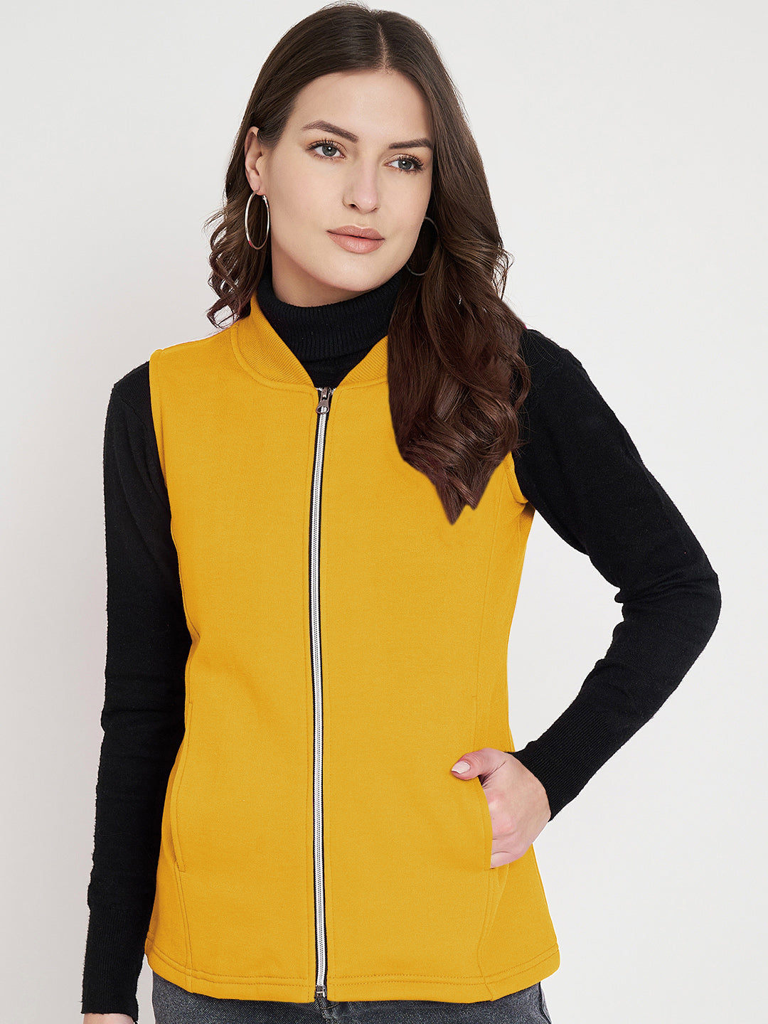Henley Collar Sleeveless Fleece Zip Detail Tailored Jacket