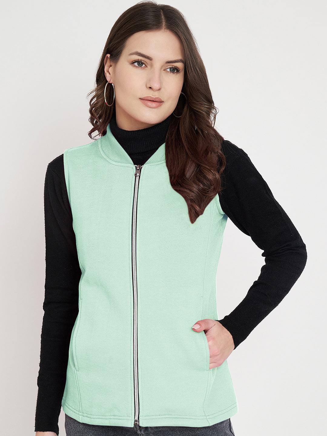 Henley Collar Sleeveless Fleece Zip Detail Tailored Jacket