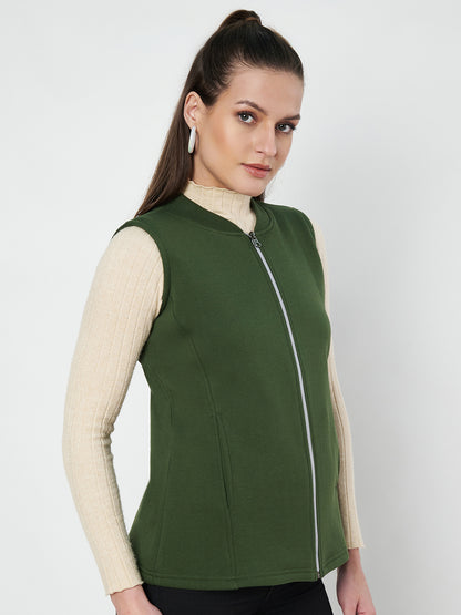 Henley Collar Sleeveless Fleece Zip Detail Tailored Jacket