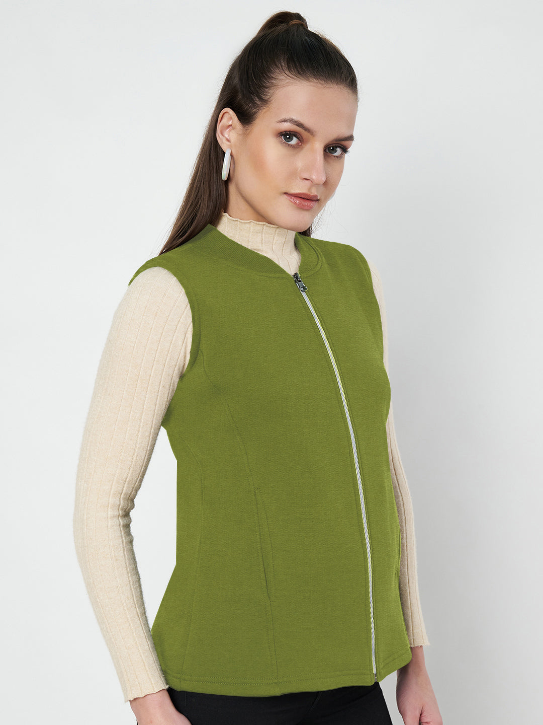 Henley Collar Sleeveless Fleece Zip Detail Tailored Jacket