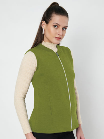 Henley Collar Sleeveless Fleece Zip Detail Tailored Jacket