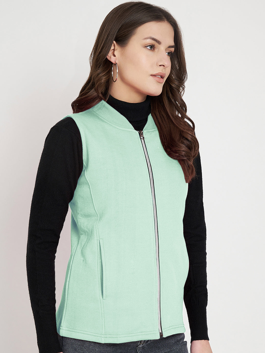 Henley Collar Sleeveless Fleece Zip Detail Tailored Jacket