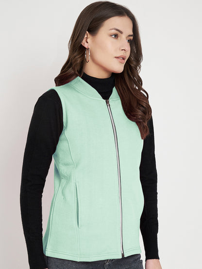 Henley Collar Sleeveless Fleece Zip Detail Tailored Jacket