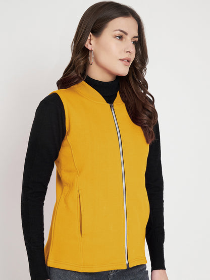 Henley Collar Sleeveless Fleece Zip Detail Tailored Jacket