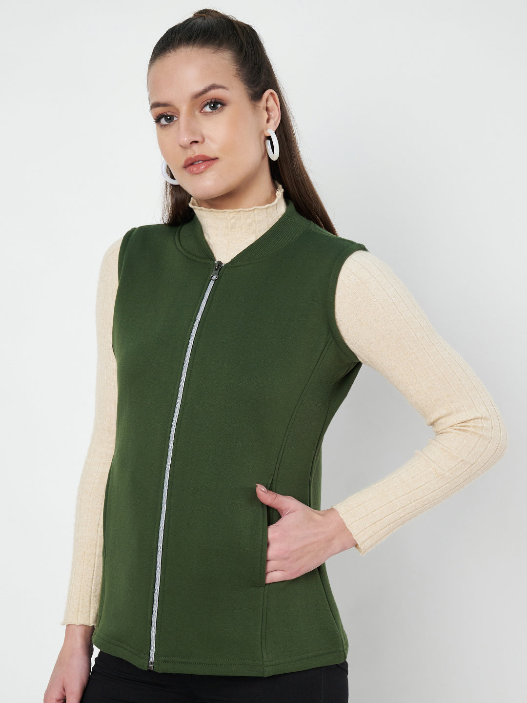Henley Collar Sleeveless Fleece Zip Detail Tailored Jacket