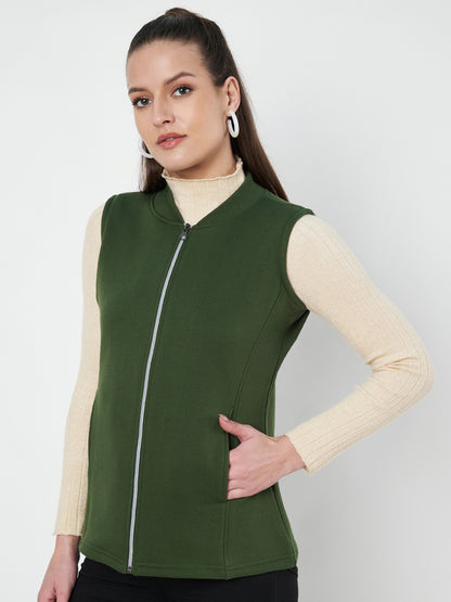 Henley Collar Sleeveless Fleece Zip Detail Tailored Jacket