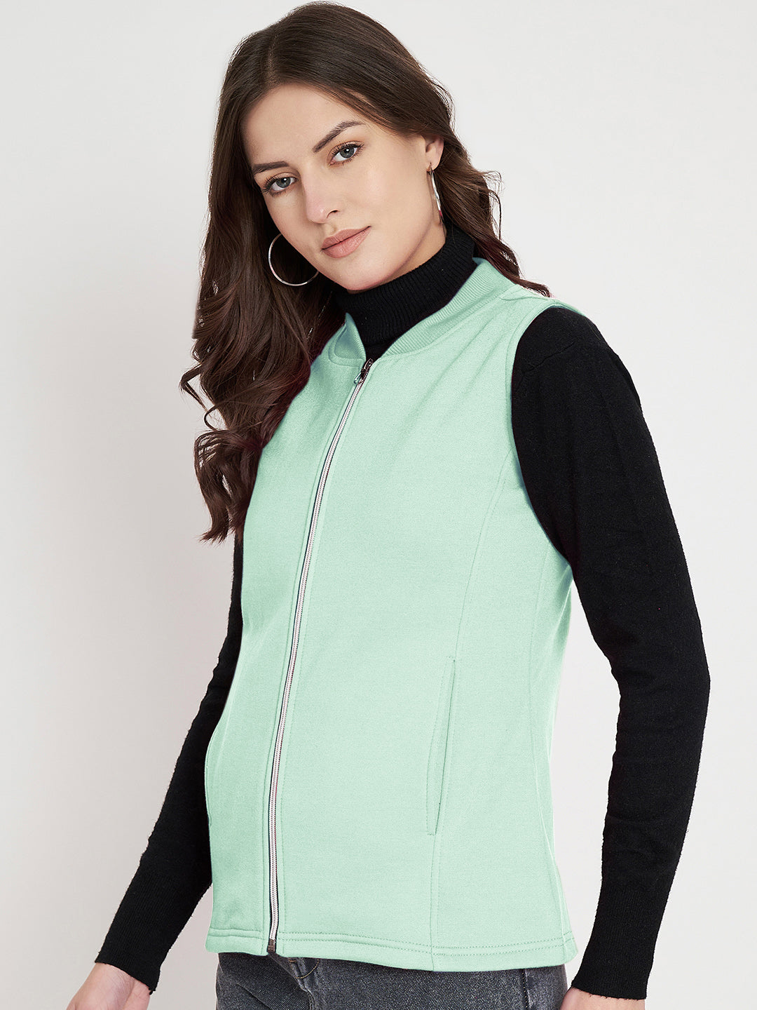 Henley Collar Sleeveless Fleece Zip Detail Tailored Jacket