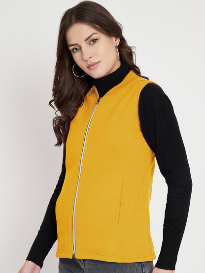Henley Collar Sleeveless Fleece Zip Detail Tailored Jacket