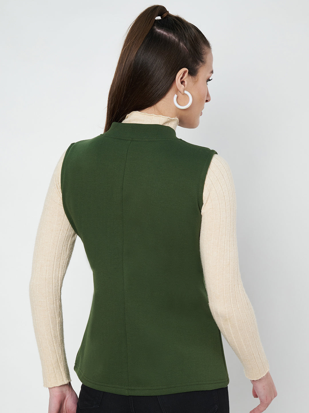 Henley Collar Sleeveless Fleece Zip Detail Tailored Jacket