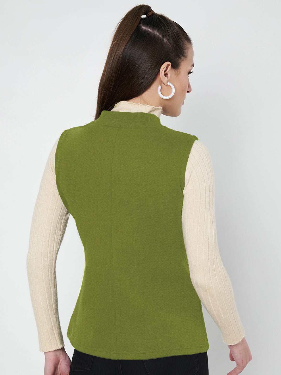 Henley Collar Sleeveless Fleece Zip Detail Tailored Jacket