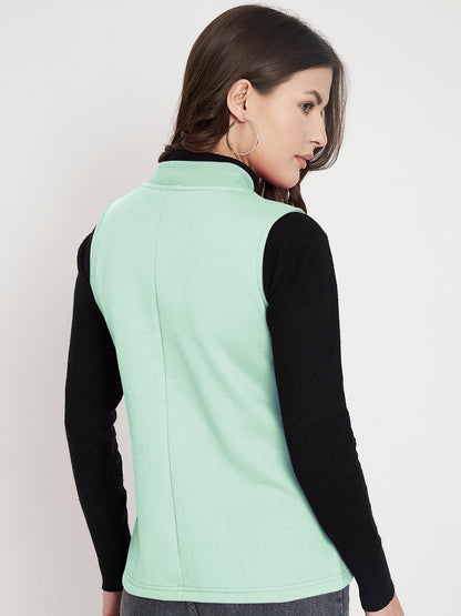 Henley Collar Sleeveless Fleece Zip Detail Tailored Jacket