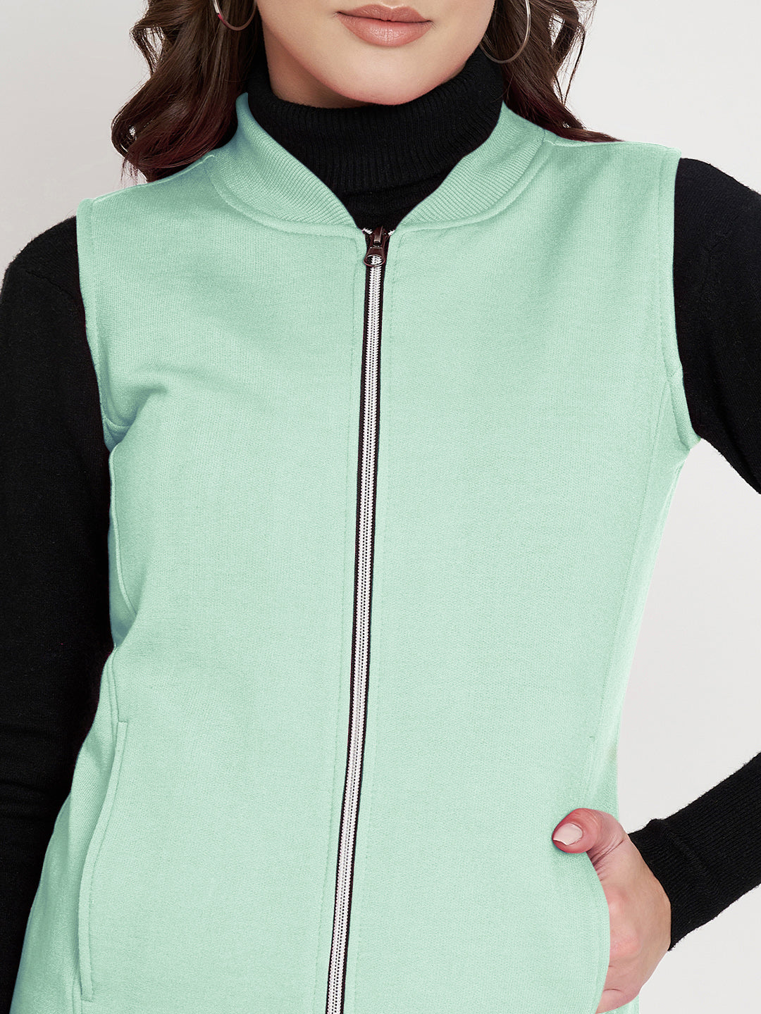 Henley Collar Sleeveless Fleece Zip Detail Tailored Jacket