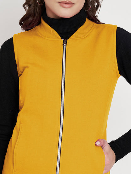 Henley Collar Sleeveless Fleece Zip Detail Tailored Jacket
