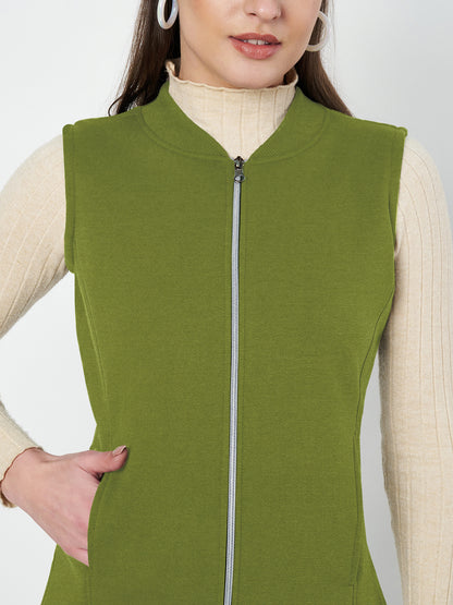 Henley Collar Sleeveless Fleece Zip Detail Tailored Jacket