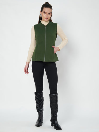 Henley Collar Sleeveless Fleece Zip Detail Tailored Jacket