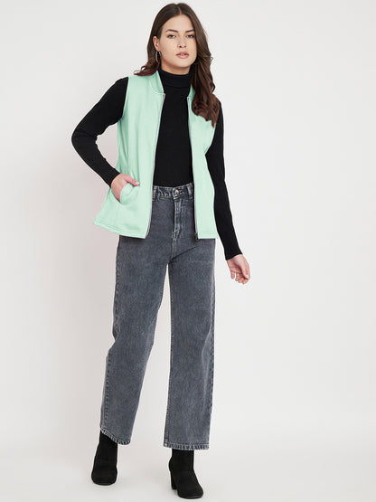 Henley Collar Sleeveless Fleece Zip Detail Tailored Jacket