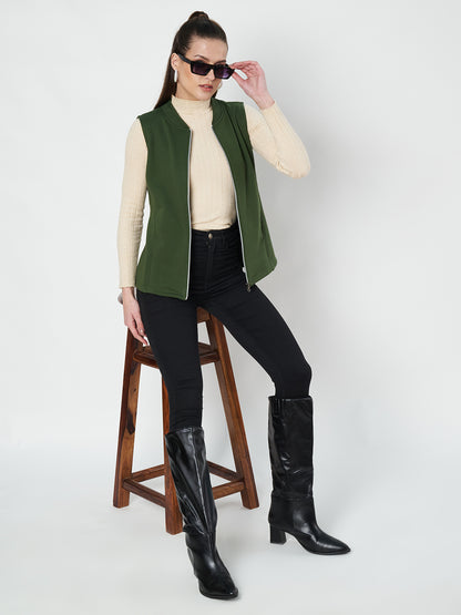 Henley Collar Sleeveless Fleece Zip Detail Tailored Jacket